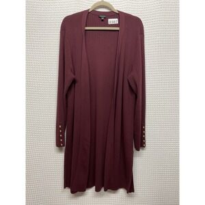 Talbots Long Line Open Front Rib Knit‎ Cardigan Women's Size L Burgundy Sweater